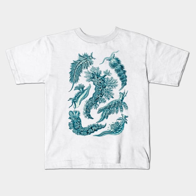 Ernst  Haeckel Nudibranchia Sea Slug Cerulean Kids T-Shirt by Scientistudio